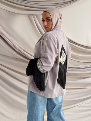 Diamond Cardigan with Tassels (Gray * Black)