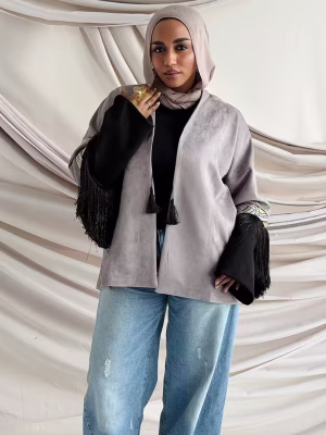 Diamond Cardigan with Tassels (Gray * Black)