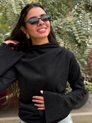 Black suede basic top by Estringo Egyptian women's fashion brand