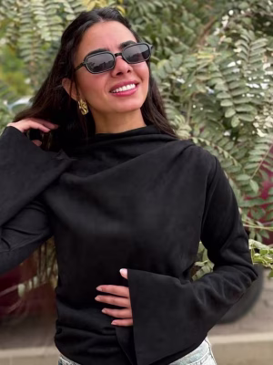 Black suede basic top by Estringo Egyptian women's fashion brand