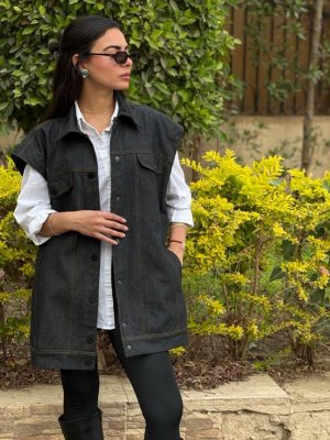 Black denim vest by Estringo Egyptian women's fashion brand