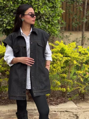 Black denim vest by Estringo Egyptian women's fashion brand
