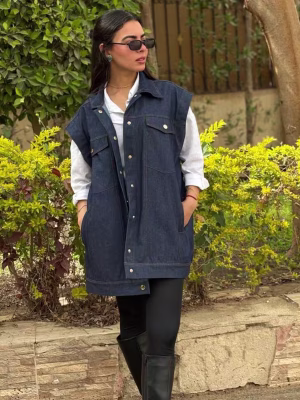 Dark blue denim vest for women by Estringo Egyptian fashion brand