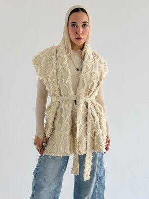 Checkmate Vest (Fringed Linen - Beige)