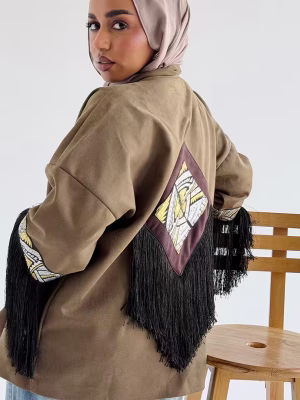 Diamond Cardigan with Tassels (Olive * Brown)