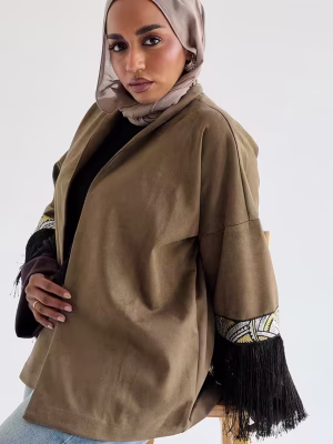 Diamond Cardigan with Tassels (Olive * Brown)