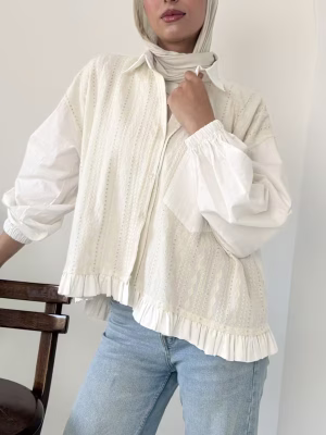 Estringo Camilia embroidered linen-poplin shirt in off-white for women