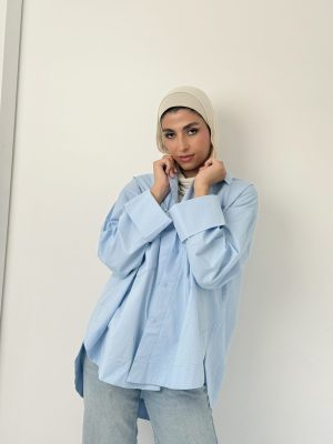 Baby blue poplin shirt by Estringo Egyptian women's fashion brand