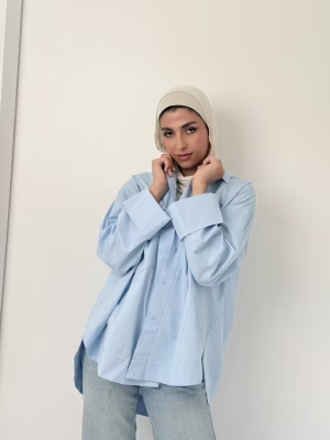 Baby blue poplin shirt by Estringo Egyptian women's fashion brand