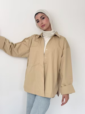 Beige poplin shirt by Estringo Egyptian women's fashion brand