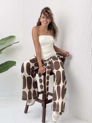 Brown Ovi linen pants by Estringo Egyptian women's fashion brand