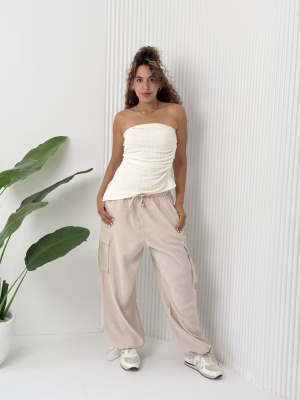 Beige cargo pants for women by Estringo Egyptian fashion brand