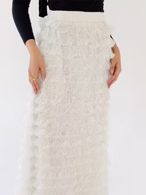 White pearl skirt by Estringo Egyptian women's fashion brand