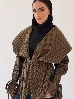Estringo olive pleated cardigan jacket for women Egyptian fashion