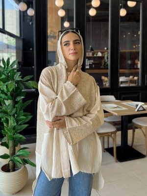 Linen Cardigan in Beige and Light Beige