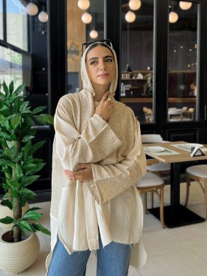 Linen Cardigan in Beige and Light Beige